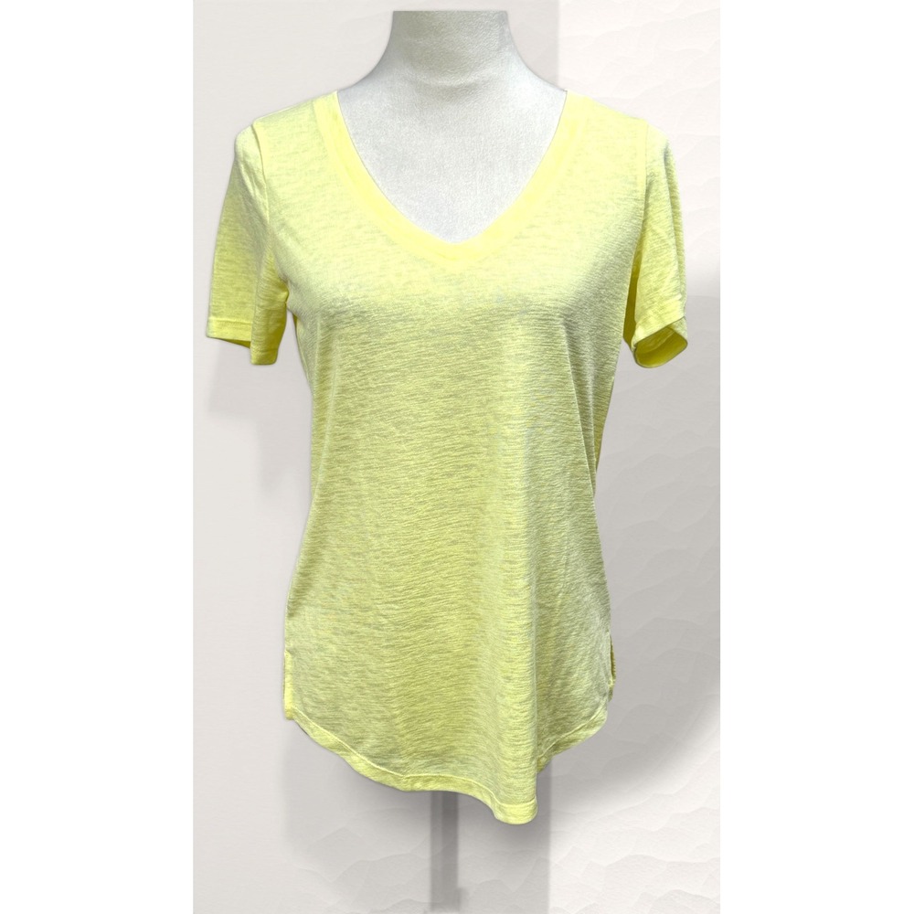 Athleta Breezy Scoop V-Neck Tee Women XS Yellow Athletic Slub Knit Short Sleeve
